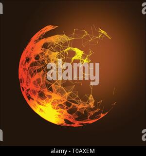 Low poly fire flame sphere. Futuristic energy circle. Stock Vector