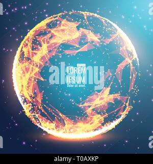 Abstract 3d Illuminated distorted Mesh Sphere . Neon Sign . Futuristic Technology HUD Element . Elegant  Destroyed  . Big data visualization . Stock Vector