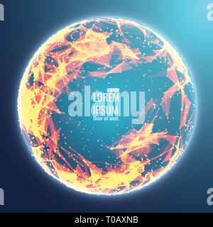 Abstract 3d Illuminated distorted Mesh Sphere . Neon Sign . Futuristic Technology HUD Element . Elegant  Destroyed  . Big data visualization . Stock Vector