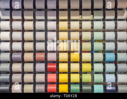Color palette. Display with colored paint pantones for interior decoration. Multicolored square bars painted with paints of all colors Stock Photo