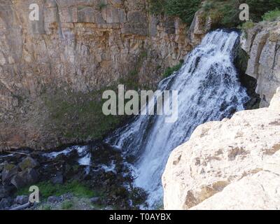 Side top view of Rustic Falls along the Grand Loop Road at Yellowstone National Park, Wyoming. Stock Photo