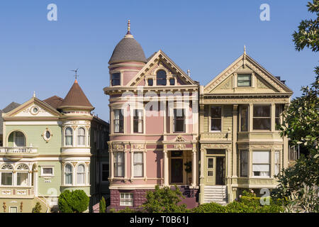 The 'Painted Ladies'  on Alamo Square in San Francisco Stock Photo