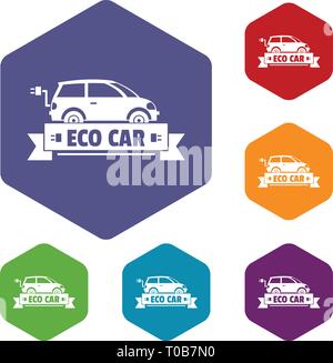 Eco car icons vector hexahedron Stock Vector
