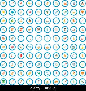 100 house icons set, cartoon style Stock Vector