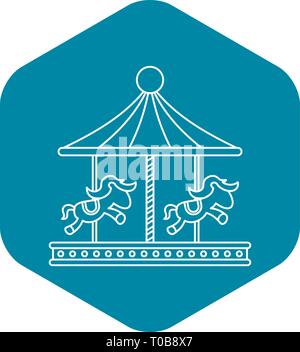 Vintage carousel with horses icon, outline style Stock Vector