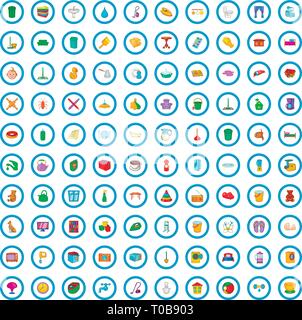 100 house cleaning icons set, cartoon style Stock Vector