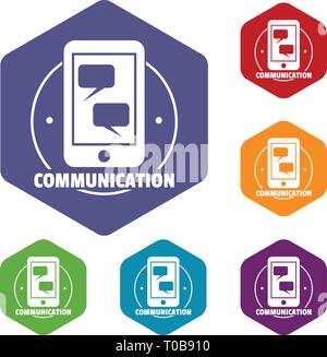 Communication phone icons vector hexahedron Stock Vector