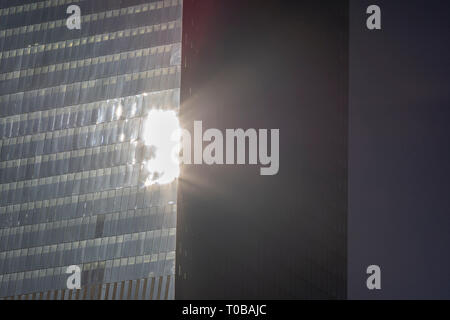 Late afternoon sun is reflected off of the glass exterior of buildings in Hudson Yards and vicinity in New York on Sunday, March 17, 2019. (Â© Richard B. Levine) Stock Photo