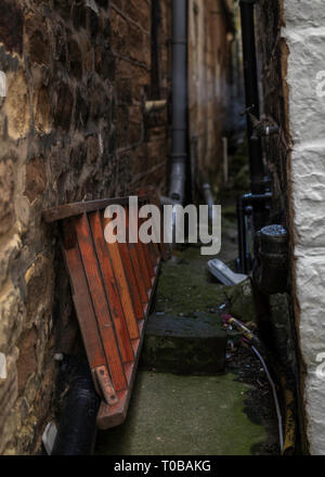 Whitby narrow street with wooden stairs on the side Stock Photo