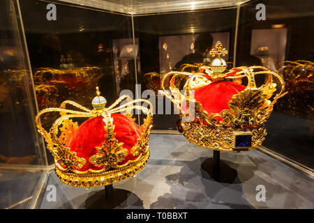 Copenhagen, OCT 31: The beautiful gold crown display in the famous Rosenborg Slot on OCT 31, 2015 at Copenhagen, Denmark Stock Photo