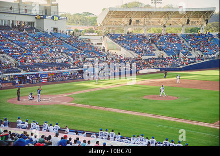 Managua, Nicaragua- march 18, 2019: Beginning of baseball game between  Nicaragua and Puerto Rico in Central america stadium Stock Photo