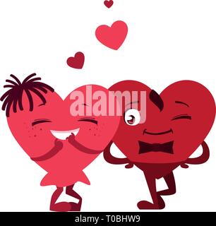 couple hearts kawaii characters vector illustration design Stock Vector