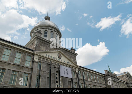 Montreal, Quebec, Canada.  Bonsecours Market as viewed from Rue de la Commune East in Old Montreal, oblique view. Stock Photo