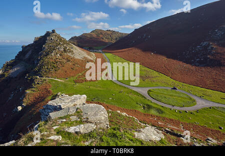 Coastal landscape at the Valley of Rocks, near Lynton, Exmoor National Park, Devon, Great Britain.