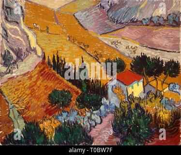 'Landscape with House and Ploughman'. France, 1889, October. Dimensions: 33x41,4 cm. Museum: State Hermitage, St. Petersburg. Author: VINCENT VAN GOGH. Stock Photo
