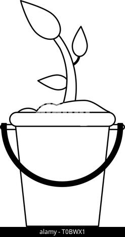 Plant in bucket symbol black and white Stock Vector