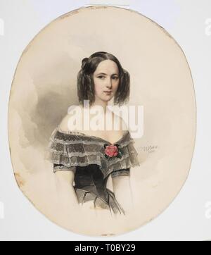 'Portrait of Natalya Pushkina'. Russia, 1844. Dimensions: 20,8x17,2 cm. Museum: State Hermitage, St. Petersburg. Author: Woldemar Hau . Vladimir Ivanovich Hau (Gau). Stock Photo