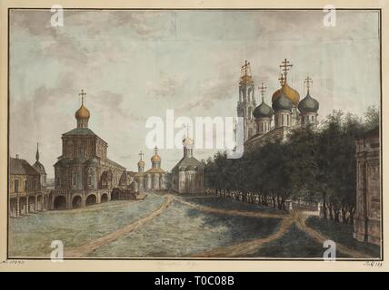 'Monastery of the Trinity and St Sergius. View of the Dormition Cathedral, Bell-Tower and Refectory Chamber'. Series 'Views of Moscow and its Environs'. Russia, Between 1800 and 1810. Dimensions: 35x50,5 cm. Museum: State Hermitage, St. Petersburg. Author: Fyodor Yakovlevich Alexeyev. Stock Photo