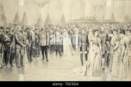 'Court Ball in the Nicholas Hall at the Winter Palace'. Russia, Late 1880s. Dimensions: 41x63,8 cm. Museum: State Hermitage, St. Petersburg. Author: Karl Brozh . Karel Brozh (Carl). Stock Photo