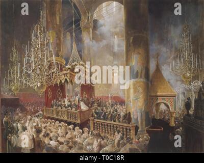 ''The Coronation of Alexander II in the Cathedral of the Assumption of the Moscow Kremlin on 26 August 1856''. Russia, 1857. Dimensions: 52,7x70 cm. Museum: State Hermitage, St. Petersburg. Author: MIHALY VON ZICHY . MIHALY ZICHY. Stock Photo
