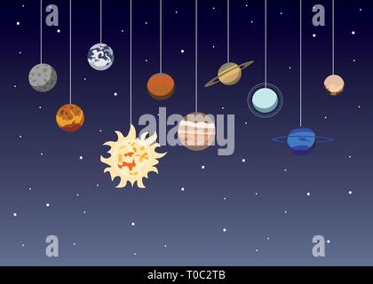 Cartoon solar system planets. Astronomical observatory small planet pluto, venus mercury neptune uranus 10 eps Stock Vector