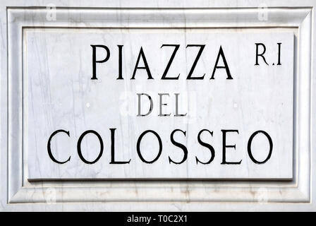 Street sign the Piazza del Colosseo in Rome - Italy. Stock Photo