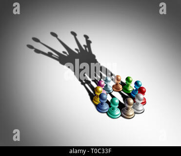 Business leadership and diversity and diverse group teamwork working together to form an alliance or coalition for success as a 3D illustration. Stock Photo