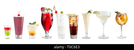 Set with different cocktails on a white background. Isolated. Banner. Stock Photo