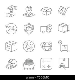 Fast delivery and quality service transportation. Different icons for logistics theme. Vector icons for logistic company. Editable Stroke Stock Vector