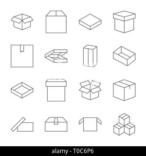 Set of box icons in modern thin line style. High quality black outline package symbols for web site design and mobile apps. Simple linear wooden crate Stock Vector