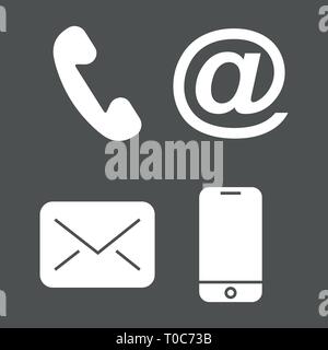 Contact icons. White icons on black background. Stock Vector