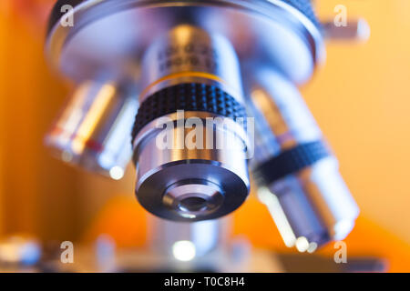 Laboratory Equipment - Optical Microscope. Photo of a medical microscope close-up. Stock Photo