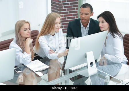 successful managers discussing new business project in modern office Stock Photo