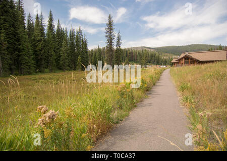 The Lolo Pass Visitor Center, on the border of Idaho and Montana, is a beautiful, historical rest area which provides varied information to travelers. Stock Photo