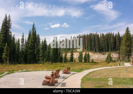 The Lolo Pass Visitor Center, on the border of Idaho and Montana, is a beautiful, historical rest area which provides varied information to travelers. Stock Photo