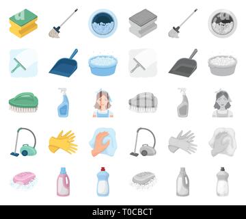 Cleaning and maid cartoon,mono icons in set collection for design. Equipment for cleaning vector symbol stock  illustration. Stock Vector