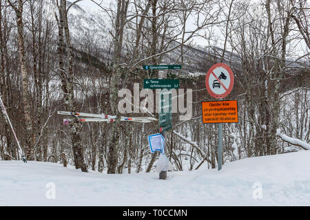 Landscape along the Ski tracks for cross country skiing in Tromsdalen, Tromsø/Norway. February 2019. Stock Photo