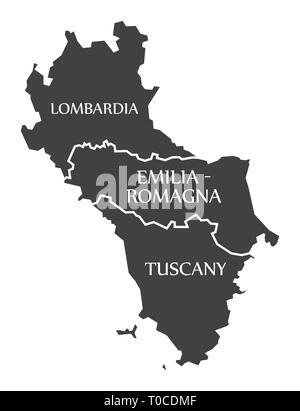 Lombardia - Emilia - Romagna - Tuscany region map Italy Stock Vector