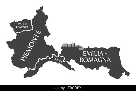 Valle D Aosta - Piemonte - Liguria - Emilia - Romagna region map Italy Stock Vector