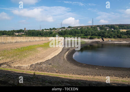 Low water levels in the drought of 2018. Bottom's reservoir, Tintwistle, Derbyshire, England. Stock Photo