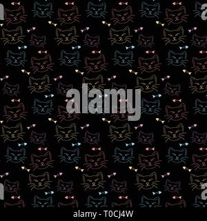 Cat face and fish bone pattern background, vector eps10 Stock Vector