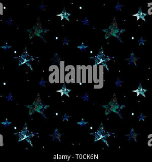 Space seamless pattern on a black background with stars, planets, galaxies. Stars against the night sky. Stock Photo