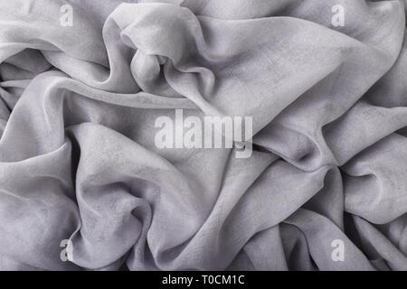Soft grey crumpled cotton fabric close up Stock Photo