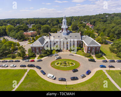 Newton City Hall aerial view in downtown Newton, Massachusetts, USA. Stock Photo