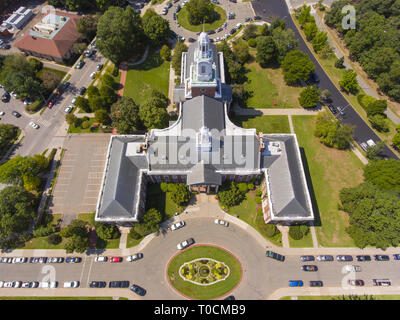 Newton City Hall aerial view in downtown Newton, Massachusetts, USA. Stock Photo