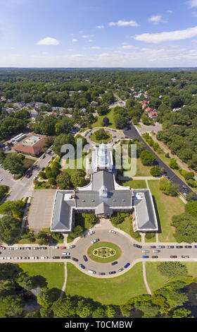 Newton City Hall aerial view in downtown Newton, Massachusetts, USA. Stock Photo