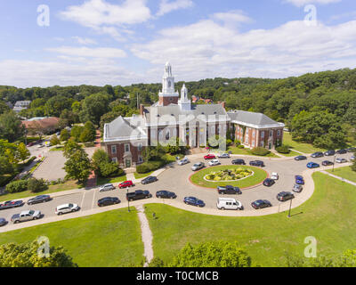 Newton City Hall aerial view in downtown Newton, Massachusetts, USA. Stock Photo