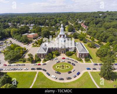 Newton City Hall aerial view in downtown Newton, Massachusetts, USA. Stock Photo