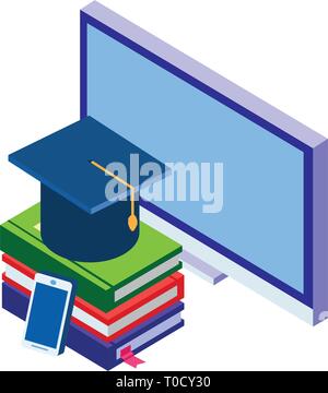 desktop with ebooks icon vector illustration design Stock Vector