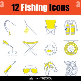 Fishing icon set. Thin line design. Vector illustration. Stock Vector